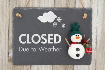 Closed due to weather sign