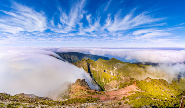 Beautiful panorama at Pico Ruivo, Madeira island, Portugal