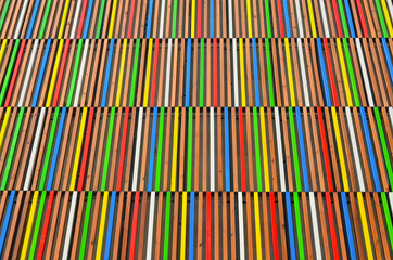 colored boards on the facade of the building