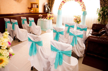 wedding ceremony decoration, wedding arch and chairs