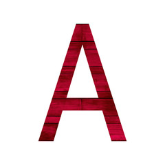 English alphabet with red wood texture.