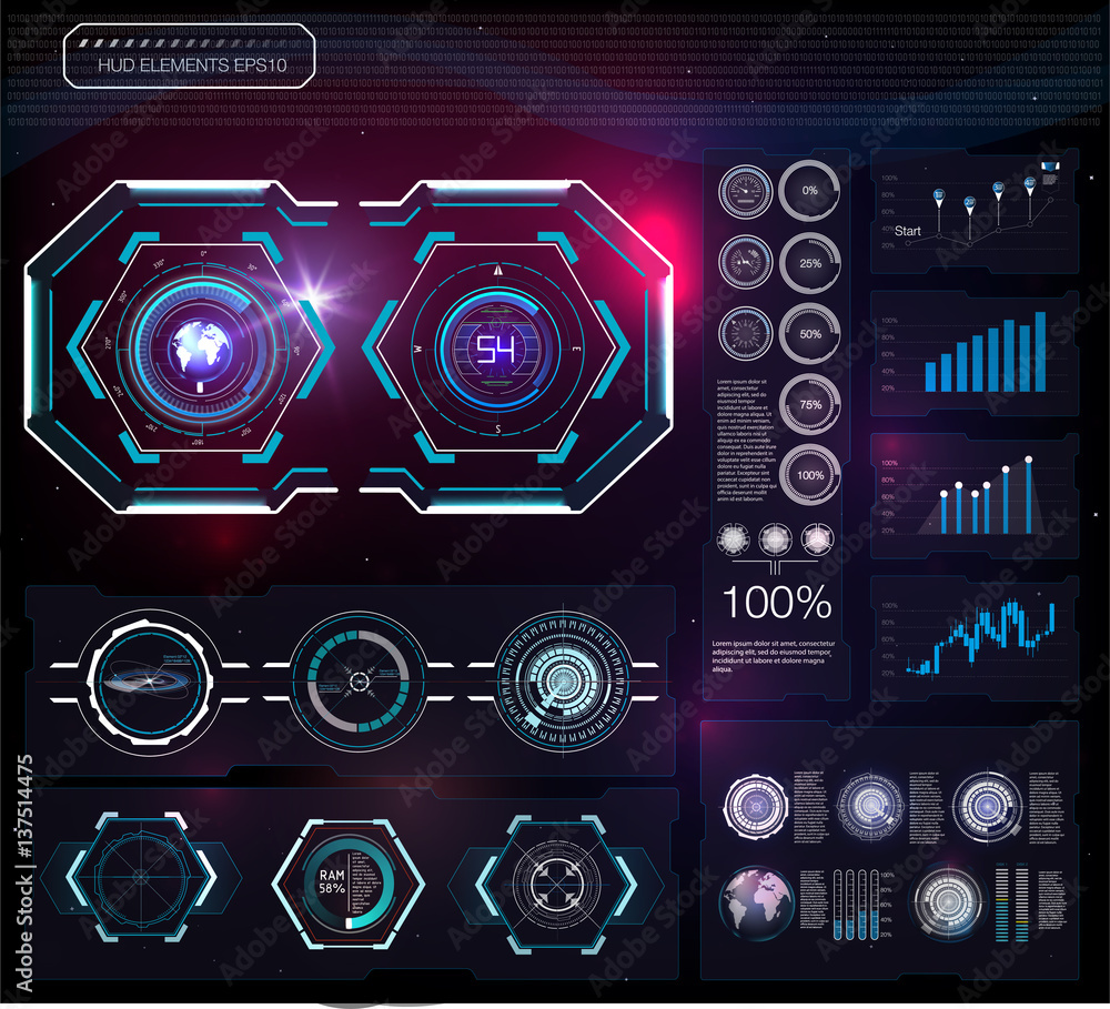 Poster hud background outer space. infographic elements. futuristic user interface. web interface elements.