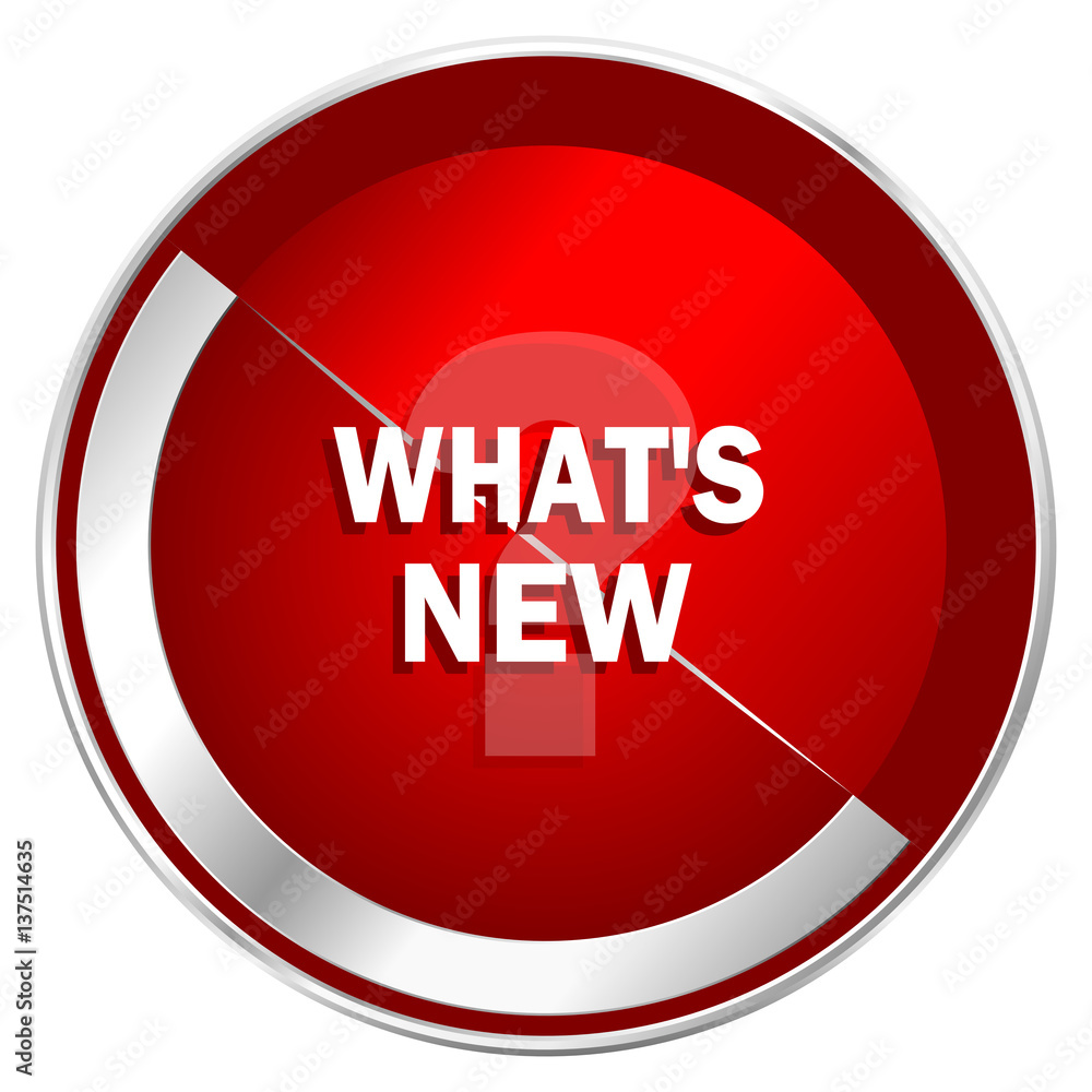 Poster new red web icon. metal shine silver chrome border round button isolated on white background. circle
