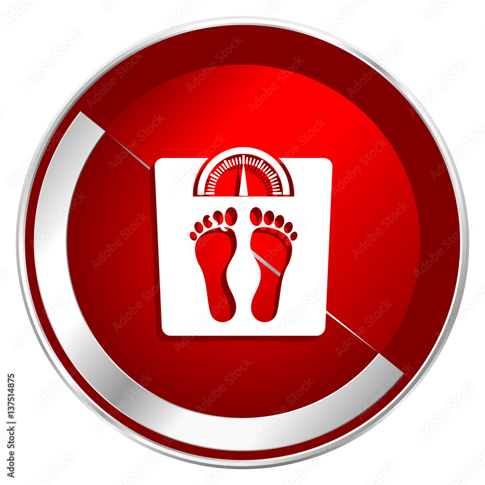 Aufkleber Weight red web icon. Metal shine silver chrome border round button isolated on white background. Circle modern design abstract sign for smartphone applications.