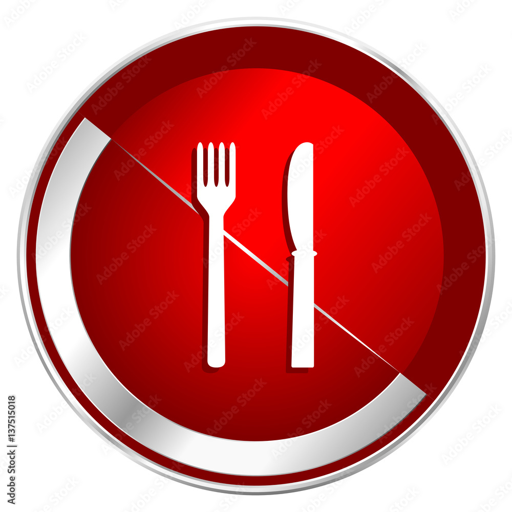 Aufkleber eat red web icon. metal shine silver chrome border round button isolated on white background. circle