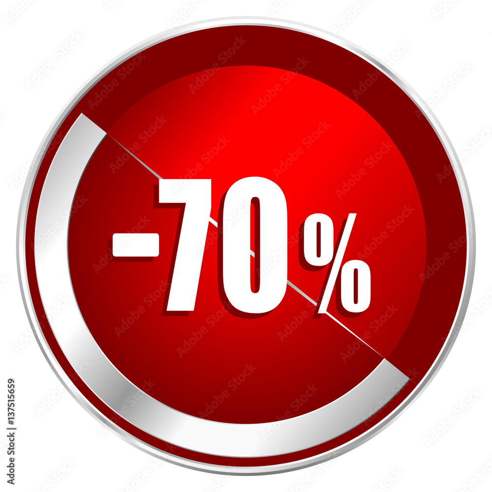 Poster 70 percent sale retail red web icon. metal shine silver chrome border round button isolated on white