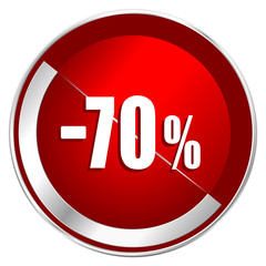 70 percent sale retail red web icon. Metal shine silver chrome border round button isolated on white background. Circle modern design abstract sign for smartphone applications.