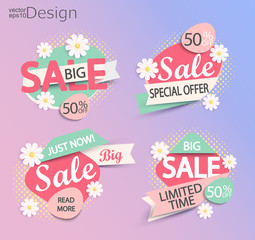 Sale - set of fashion color modern labels.