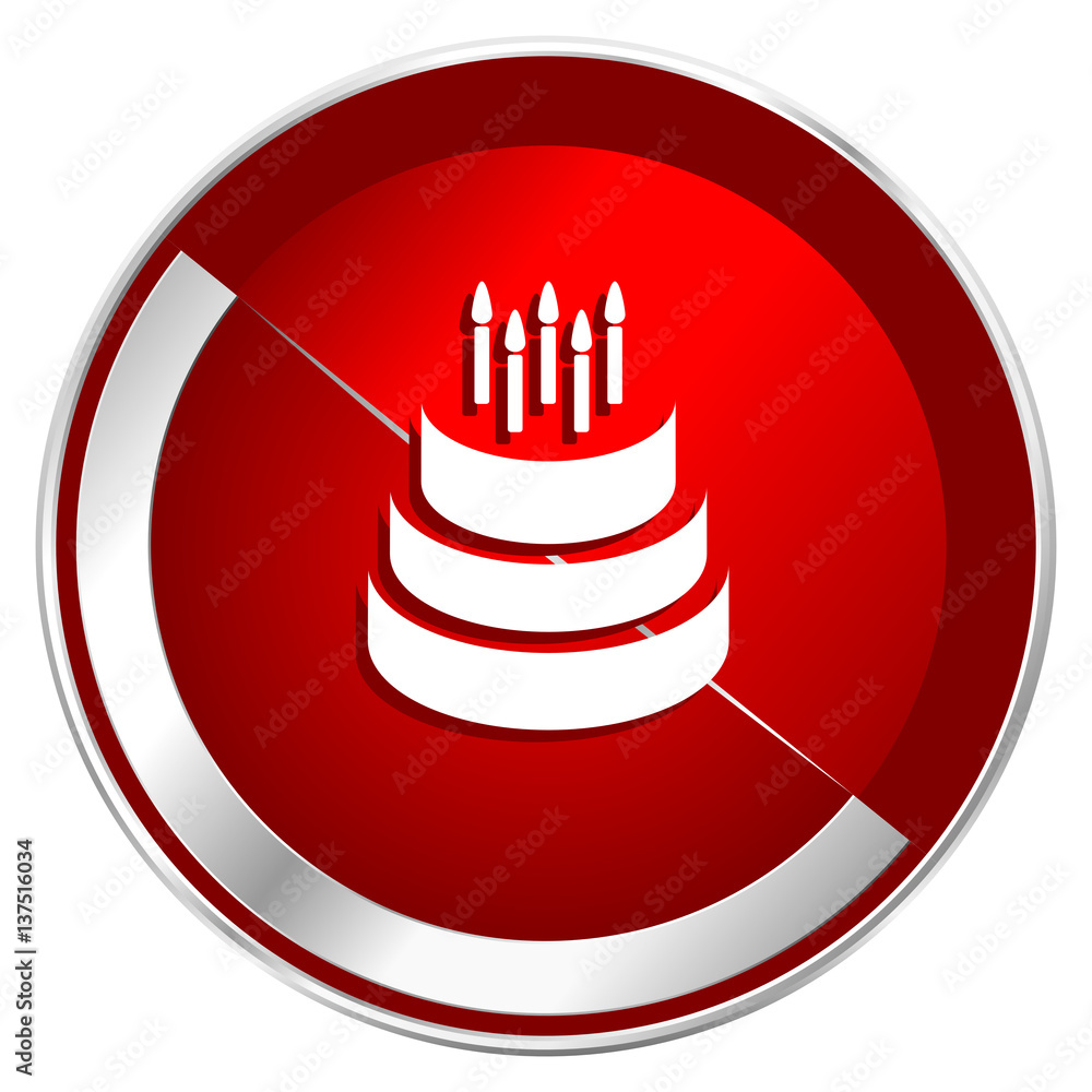Leinwandbilder Cake red web icon. Metal shine silver chrome border round button isolated on white background. Circle modern design abstract sign for smartphone applications.