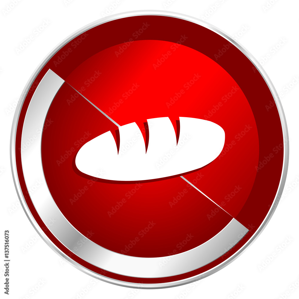 Aufkleber bread red web icon. metal shine silver chrome border round button isolated on white background. circ