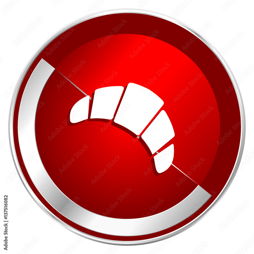 Aufkleber croissant red web icon. metal shine silver chrome border round button isolated on white background. 