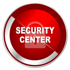 Security center red web icon. Metal shine silver chrome border round button isolated on white background. Circle modern design abstract sign for smartphone applications.