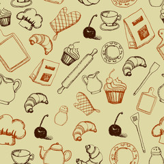 Seamless pattern background with kitchenware