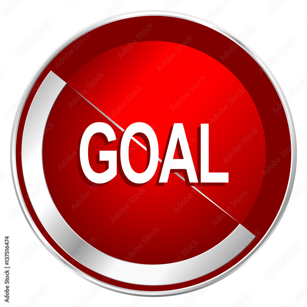 Aufkleber goal red web icon. metal shine silver chrome border round button isolated on white background. circl