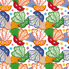 Seamless pattern with carnival masks. Vector clip art.