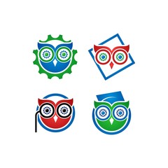 Owl Logo Icon Set | Smart Education and Technology Symbol Design