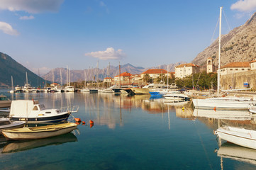 Fototapeta na wymiar View of Boka Kotorska Bay near Kotor city on a sunny winter day. Montenegro