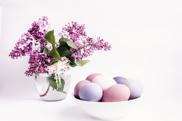 Easter background with eggs and lilac