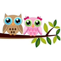 Two owls on a branch