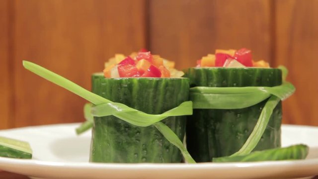 Healthy snack of fresh vegetables. Dietetic foods from environmentally friendly organic products. Vegetables from his garden. Slow rotate (1080p 25 fps, canon 7d, Sigma 24-70)