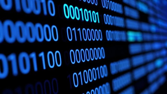 Binary code. The running blue numbers.