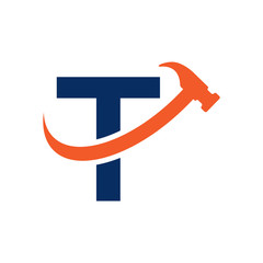 T Letter - Swoosh Hammer Logo Simple
