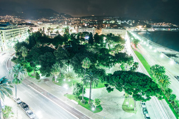 Top view above the city of Nice at night