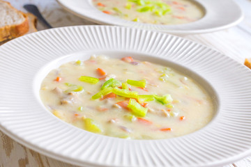 Traditional Nigerian mixed vegetable soup with corn fleur