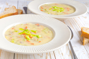 Traditional Nigerian mixed vegetable soup with corn fleur