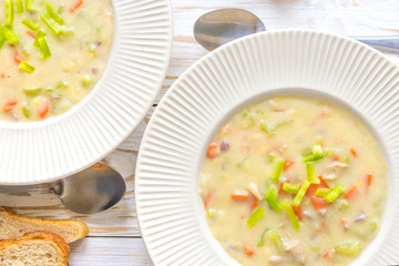 Traditional Nigerian mixed vegetable soup with corn fleur
