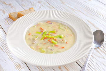 Traditional Nigerian mixed vegetable soup with corn fleur