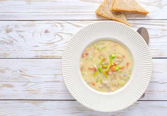 Traditional Nigerian mixed vegetable soup with corn fleur