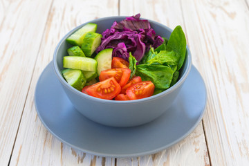 Green salad with  tomato, red cabbage, cucumber and spinach