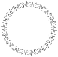 Elegant round frame with contours of flowers. Copy space. 