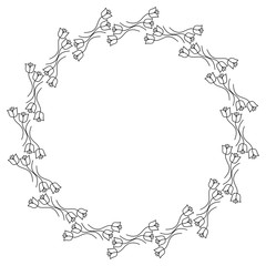 Elegant round frame with contours of flowers. Copy space. 