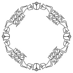 Elegant round frame with contours of flowers. Copy space. 