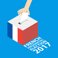 French Presidential Election 2017 Vector Illustration Flat Style - Hand Putting Voting Paper in the Ballot Box