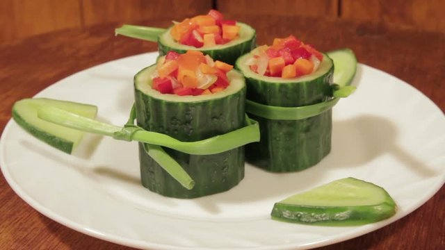 Healthy snack of fresh vegetables. Dietetic foods from environmentally friendly organic products. Vegetables from his garden. Slow rotate (1080p 25 fps, canon 7d, Sigma 24-70)
