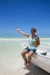 Traveler in Holbox island, Mexico.