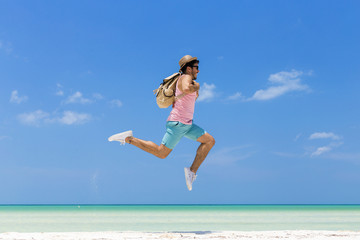 Young man traveling in Holbox island, Mexico.