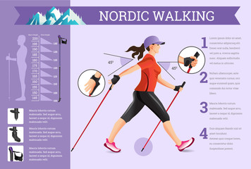 Vector illustrated infographics set with Nordic Walking data.