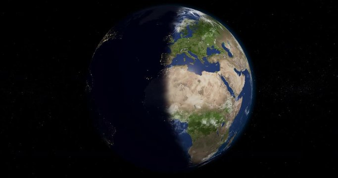 Planet Earth orbiting in 4K, looped, day and night, 3D animation, alpha