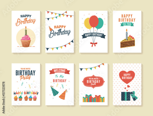 Set of Birthday Greeting and Invitation Card