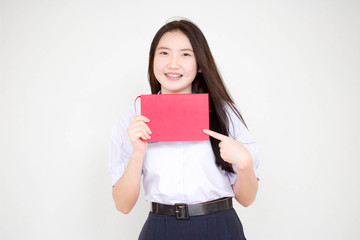 Fototapeta na wymiar asia thai high school student uniform beautiful girl read a book