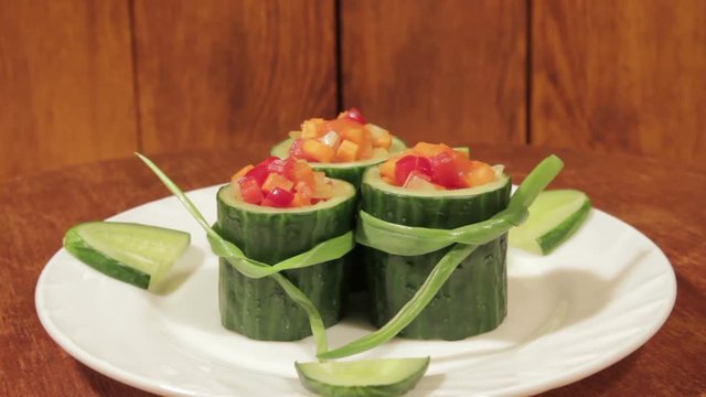 Healthy snack of fresh vegetables. Dietetic foods from environmentally friendly organic products. Vegetables from his garden. Slow rotate (1080p 25 fps, canon 7d, Sigma 24-70)
