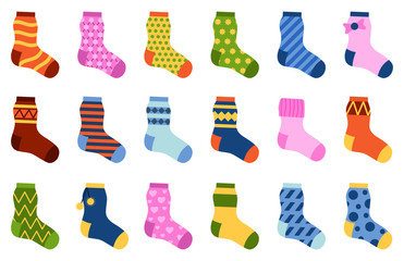 Flat design colorful socks set vector illustration.