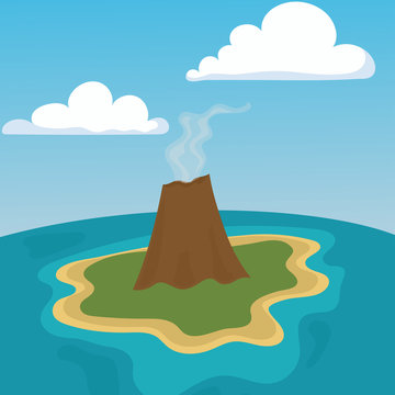 Mountain volcano eruption lava nature landscape vector illustration.