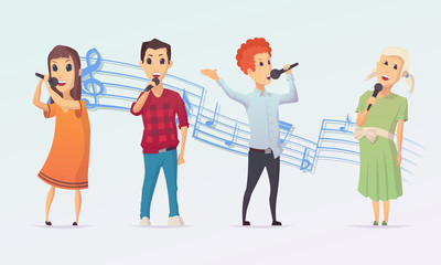 Fototapeta premium Isolated set of kids singing on white background. Cartoon style. Vector illustration