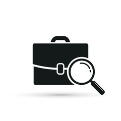 Search job icon with magnifying glass and briefcase. Vector.