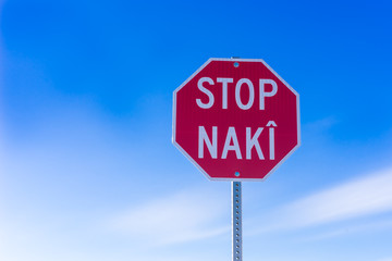 Bilingual  road  stop sign